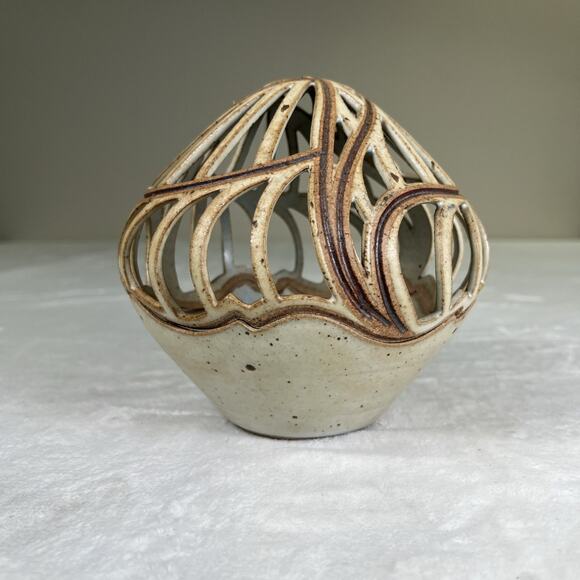 Kris Pixton 6” Studio Art Pottery Luminary Abstract Carved NY Votive Charity - Picture 4 of 13